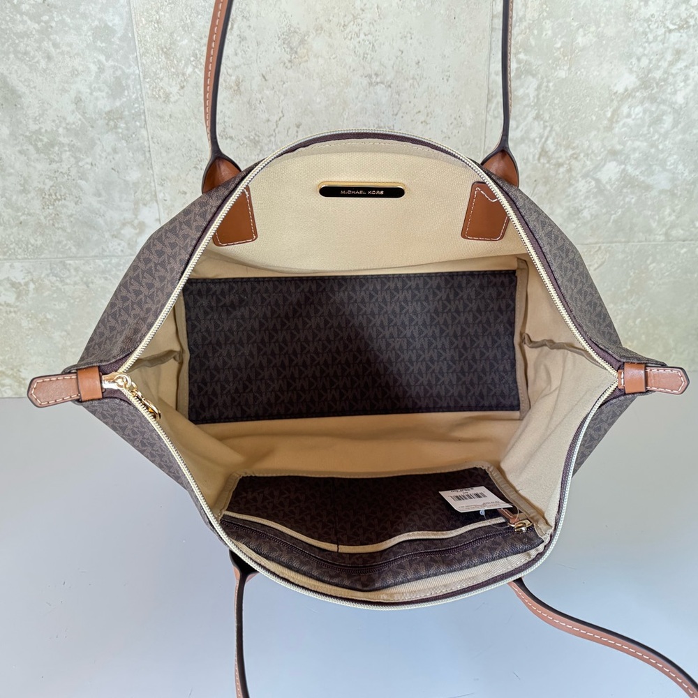 Michael Kors Travel XL Top Zip Tote Shoulder Bag MK Brown Tangerine - Picture 12 of 16